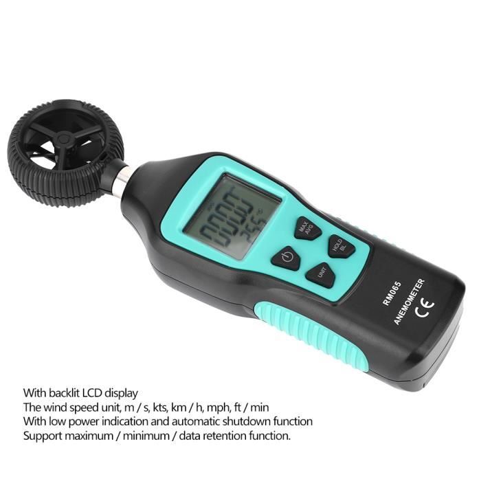 Anémomètre Numérique Baromètre RQ-100WM - Mesure Vent, Humidité, Altitude, Refroidissement Éolien
