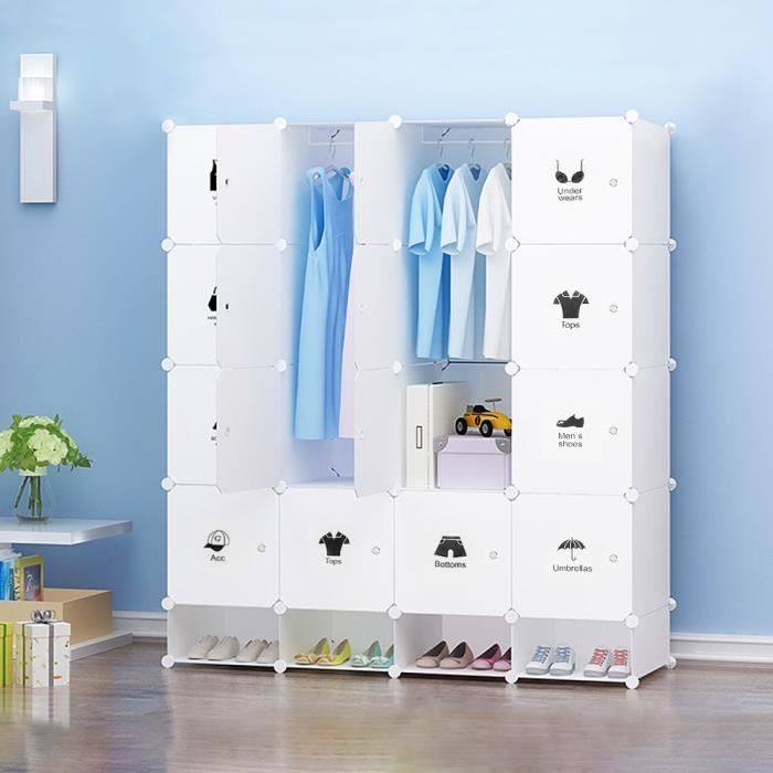 Armoire modulable 16 cubes + 4 cubes chaussures en plastique blanc