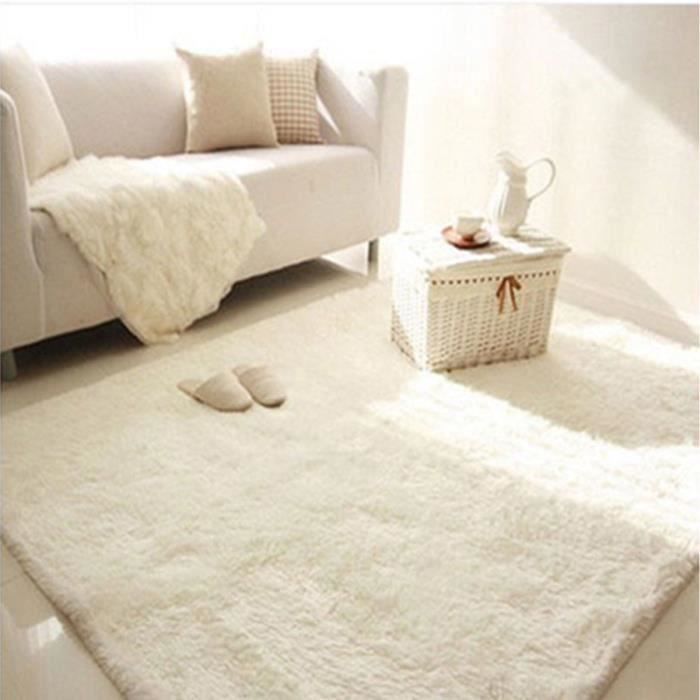 Tapis De Salon Shaggy Blanc Achat Vente Pas Cher