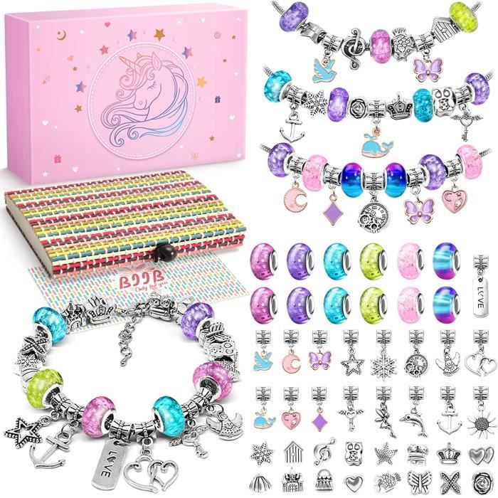 Cadeaux fille 5 6 7 8 9 10 11 12 ans, bracelet fille, idées cadeaux ado,  kit créatif enfant, création bijoux parure, cadeau noel, cadeau  anniversaire (ensemble violet)