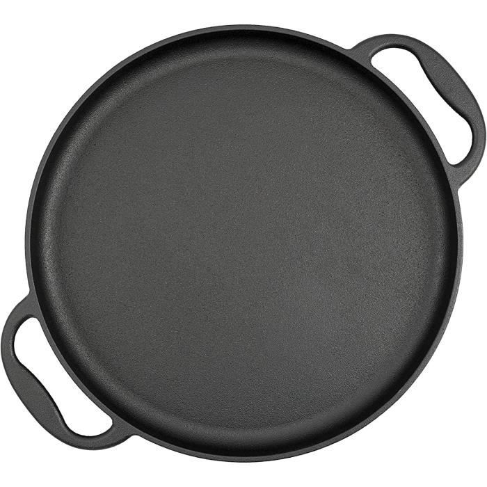 Denmay Poêle à Griller Universelle Fonte 40 Cm - Grande Poêle Ronde Avec Poignées Et Becs Verseurs