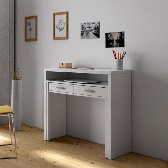 Console Bureau Extensible Blanc Nial Blanc Bois Console Achat Vente Console Extensible Console Bureau Extensible Soldes Sur Cdiscount Des Le 20 Janvier Cdiscount