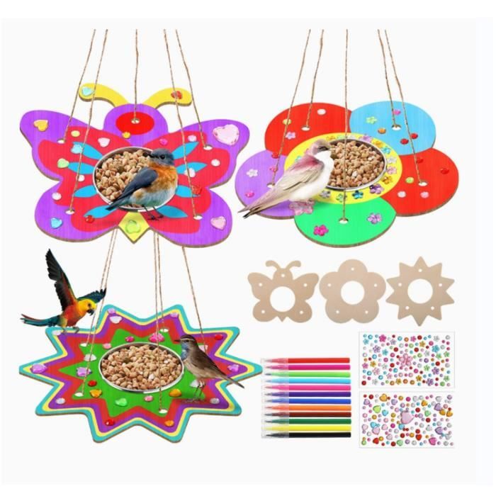 Allazone Lot De 3 Kits Mangeoires Oiseaux Bricolage Enfants – Maison Oiseau à Peindre Et Assembler – Activité Créative