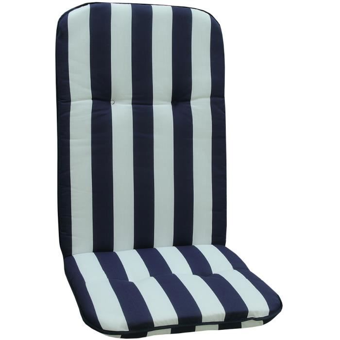 2x Coussins pour chaises d'extérieur Dossier Haut Capri 114x47x5 cm BLEU  & BLANC, Remplissage De Mousse, Made in EU