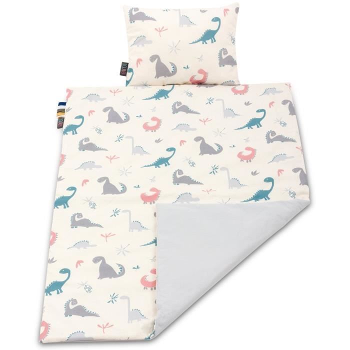 Lajlo Parure Pour Lit De Bebe Couverture Reversible Et Oreiller Coton Oeko Tex Hypoallergenique 100 Fait Main Dino Fou Cdiscount Maison