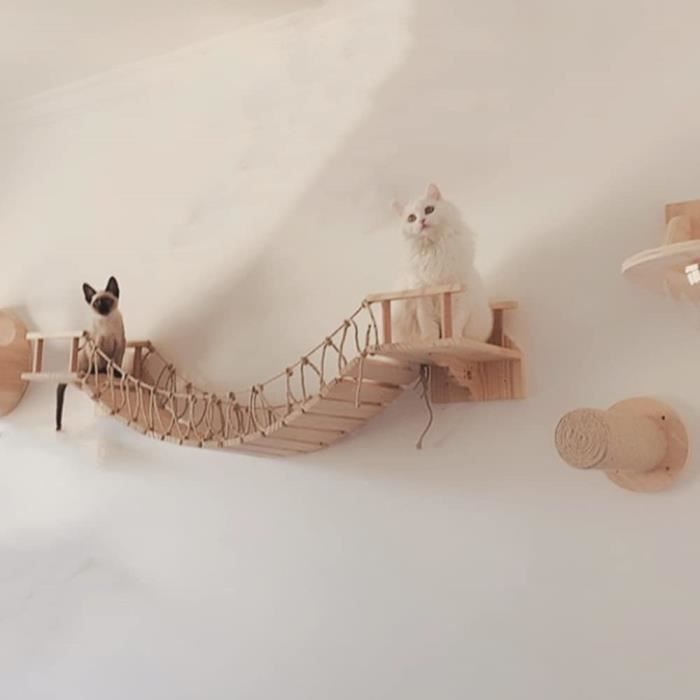 Arbre A Chat Arbre A Chat Mural Avec Etageres D Escalade Tige Droite En Bois Massif Avec Pont De Suspension Perchoir Pour Chat Tour Cdiscount Animalerie