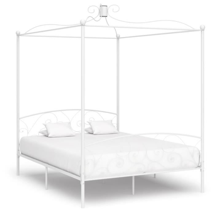 lit à baldaquin en métal blanc hot meuble - double 180x200cm - design élégant et classique