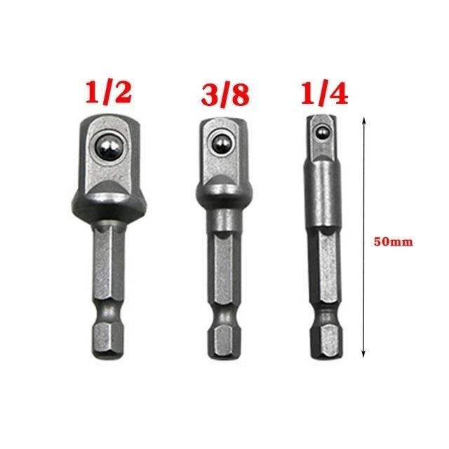DAKCOS Rallonges Clé à Douille 1/4" Oscillantes - Jeu 3 Pièces 50,100,225 Mm Acier Chrome Vanadium