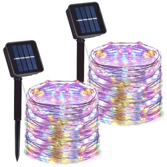 DINOWIN Cluster Guirlande Lumineuse Solaire D'extérieur 5M 250 LED Étanche Perles Fairy Lights Avec Télécommande 8 Modes Lumières De Noël Pour Festivals Noël Interieur Mariages (Multicolore