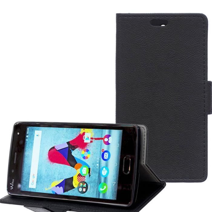 Erdong?� Luxe Etui Coque pour Wiko U Feel Lite Pochette Cuir Noir Cass Peau Housse de Protection 