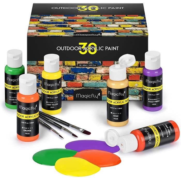 30 Couleurs Peinture Acryliques pour Extérieur (60 ML) Aérographe  Multi-Surfaces pour Cuir, Papier, Pierre, Tissu, Toile, Boi - Cdiscount  Beaux-Arts et Loisirs créatifs