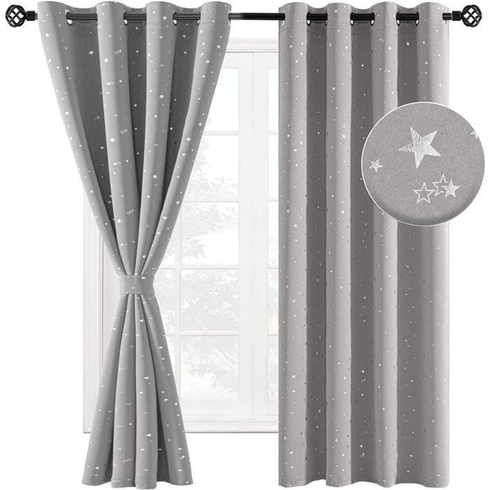 Lot De 2 Rideaux Pour Chambre D'Enfant - Avec Étoiles Argentées - Gris Lot De 2 Rideaux Pour Chambre D'Enfant - Avec Étoiles Argentées - Gris