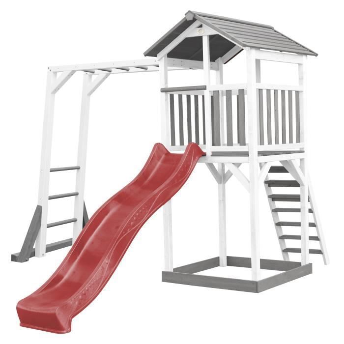 AXI Beach Tower Aire de Jeux avec Toboggan en Rouge - Maison Enfant extérieur en Gris & Blanc