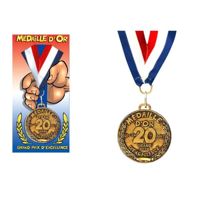 Médaille d'or anniversaire 20 ans - Marque - Modèle - Caracteristique 1 - Caracteristique 2 - Caracteristique 3