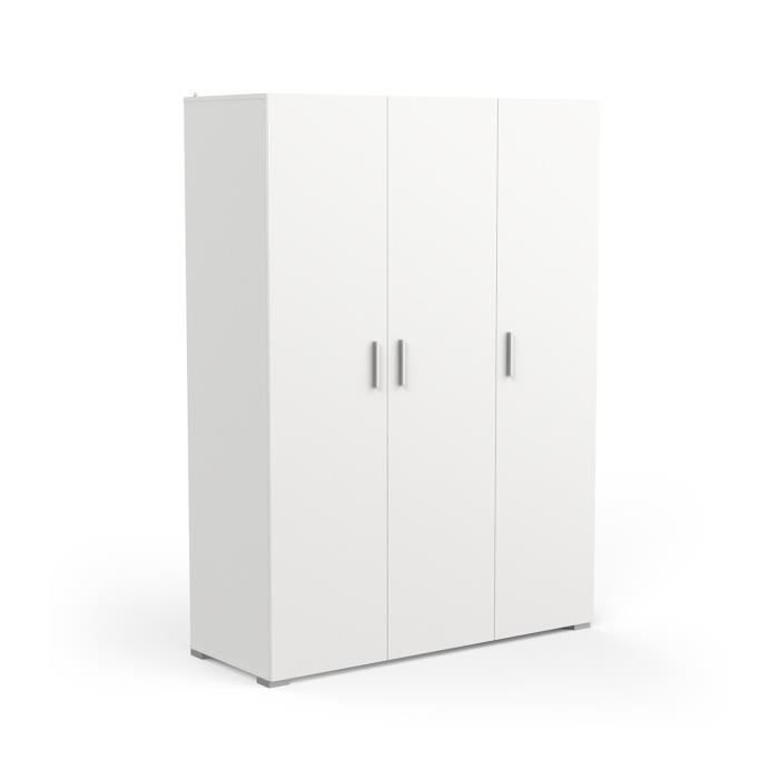 armoire 3 portes avec penderie et lingère - l134,6 cm - 134,6 cm x 51,7 cm x 185,7 cm - izzy blanc