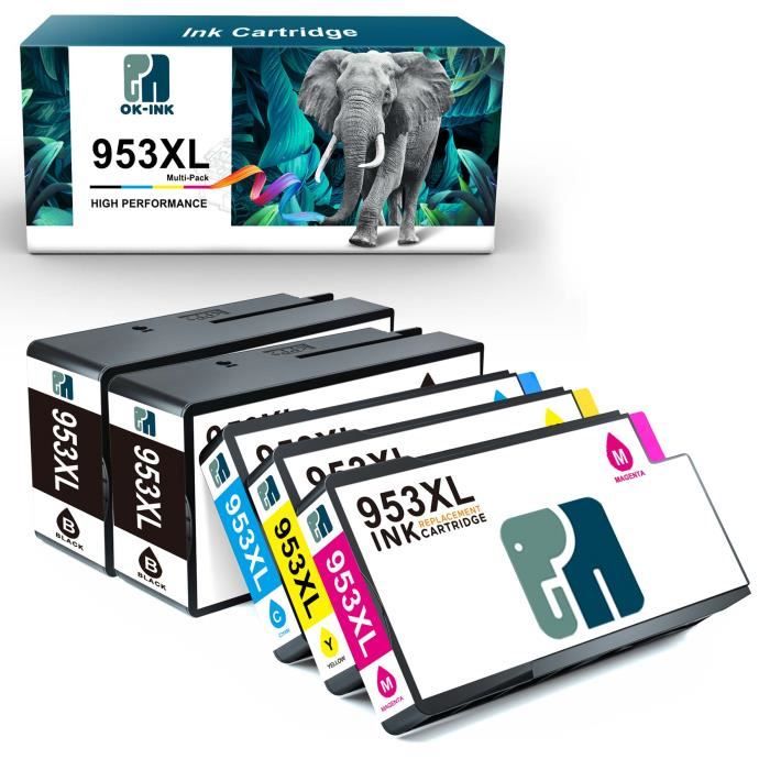 Lot De 4 Cartouches 953XL Compatibles HP - Noir, Cyan, Magenta, Jaune, Haut Rendement Pour Officejet Pro 7720, 8210, 8720...