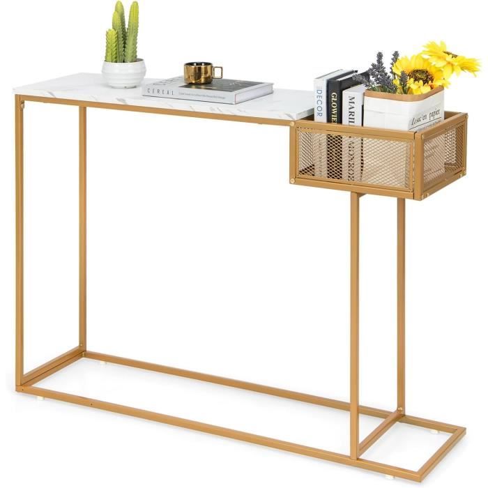 costway table console, effet marbre - 110 x 30 x 80 cm (l x l x h), meuble d'entrée de style scandinave, cadre en métal doré