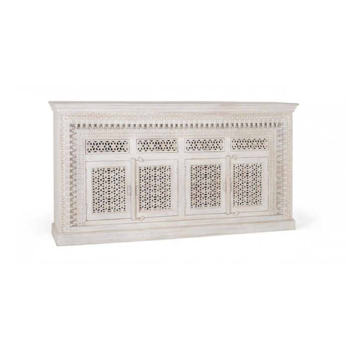 Buffet - Giner y Colomer - Bois de manguier - Blanc vieilli - 4 portes et tiroirs Buffet - Giner y Colomer - Bois de manguier - Blanc vieilli - 4 portes et tiroirs