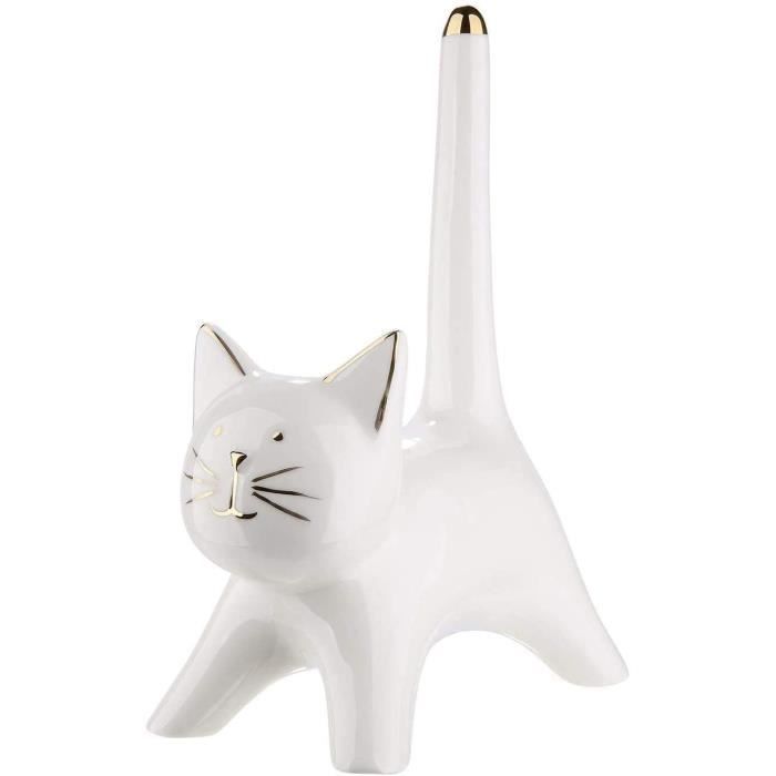 Chat Sculpture En Porcelaine Blanche Et Or Hauteur 22 Cm Longueur 14 Cm Cdiscount Maison