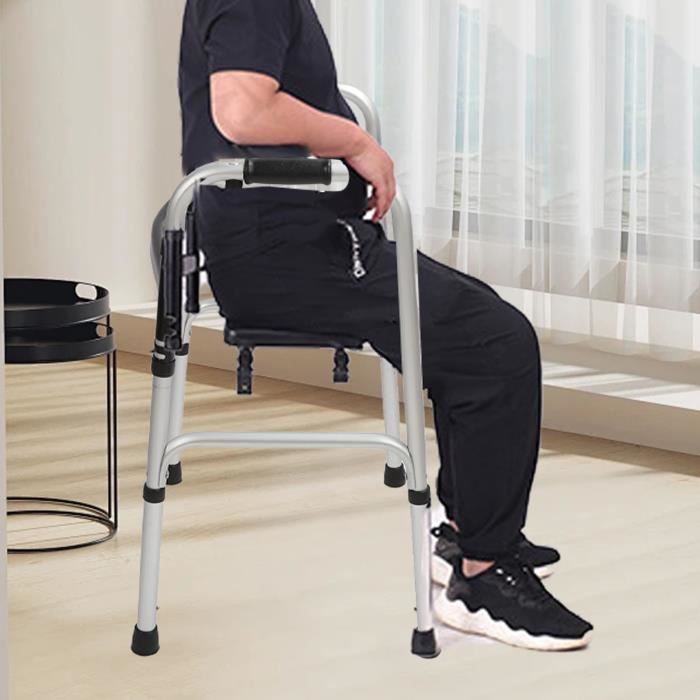Déambulateur pliable léger avec grand siège et poignée réglable noir Déambulateur pliable léger avec grand siège et poignée réglable noir