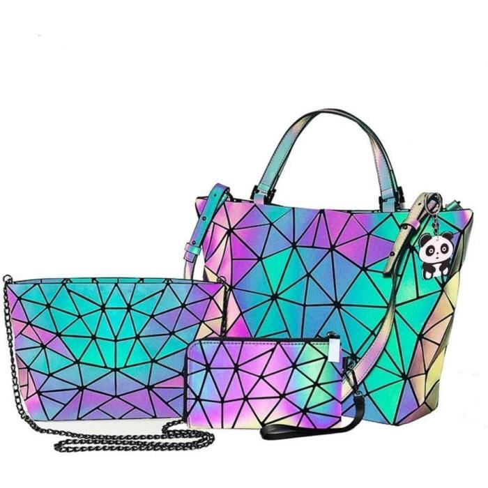 Sac à Main Géométrique Holographique CAFINY - Effet Irisé Changeant - Bandoulière Réglable 60cm - Polyuréthane
