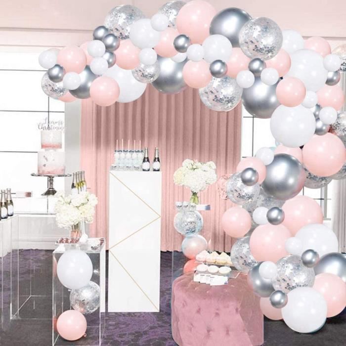 Kit Arche Ballon Blanc Rose Argent Guirlande De Ballon Anniversaire Mariage Decorations Fete Noel Nouvel An Cdiscount Maison
