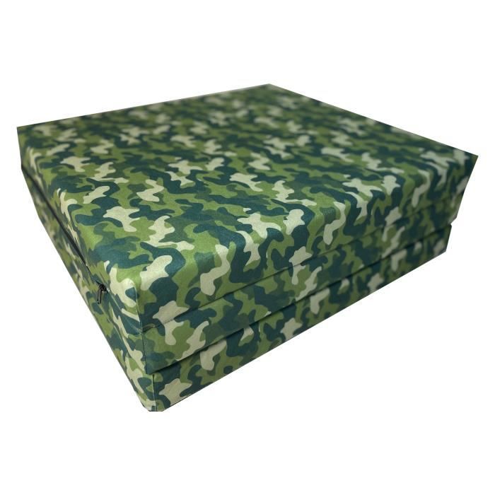 matelas, lit d'appoint pliant 180x65x7 cm, chauffeuse, futon moto camouflage vert
