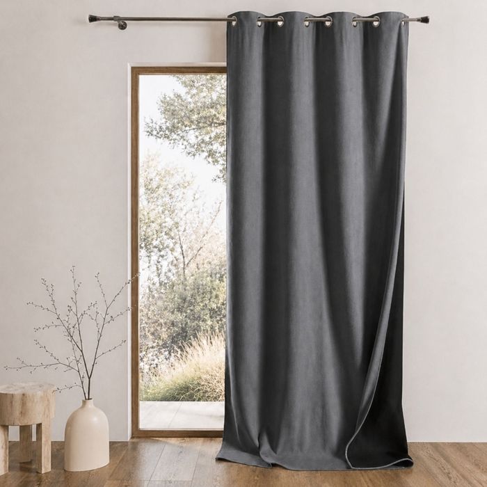 Rideau thermique phonique et semi occultant KONFOR Gris anthracite 140x180 cm