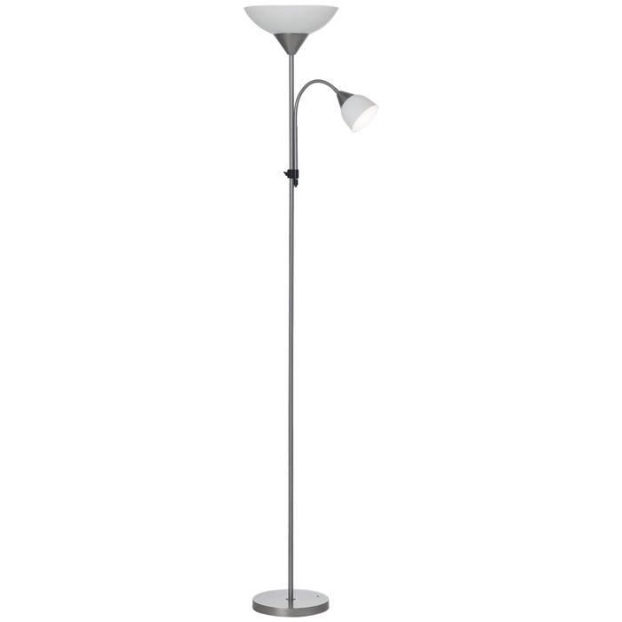 Lampadaire HOMCOM lampe de salon sur pied avec 2 têtes douille E27 et E14 base en métal dim. Ø28 x 1795H cm
