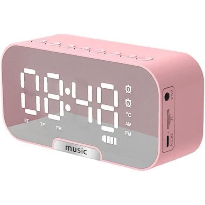 Réveil Numérique LED MARKELL Avec Bluetooth, Radio FM Et Double Alarme – Blanc Argenté