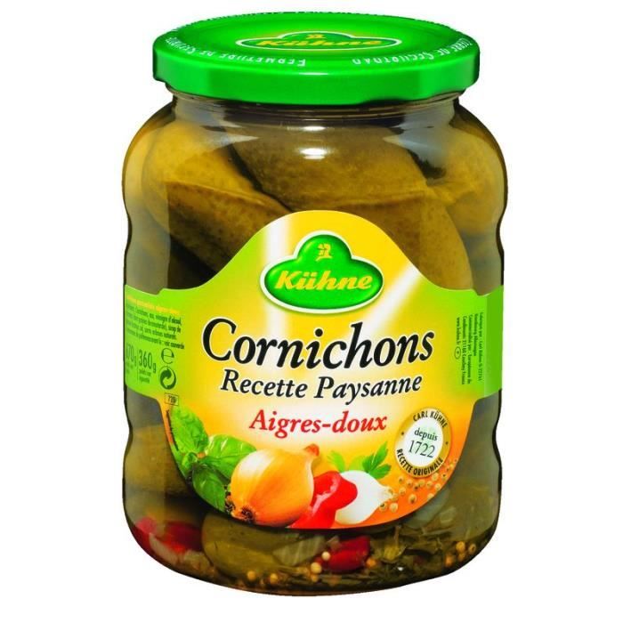 KUHNE Cornichons Aigresdoux Recette paysanne Bocal 360 g