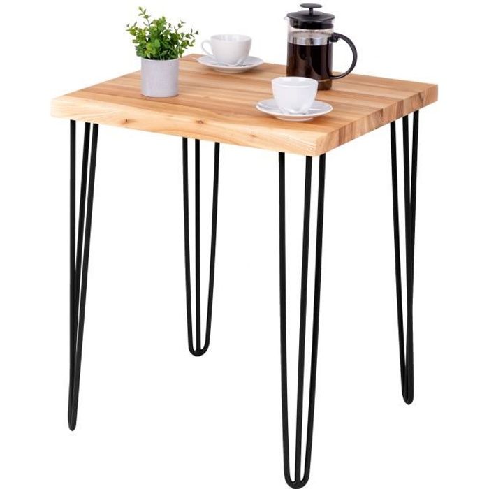 lamo manufaktur table haute de cuisine - mange debout - table de bar - 60x60x76 cm - noir - modèle creative - frêne naturel