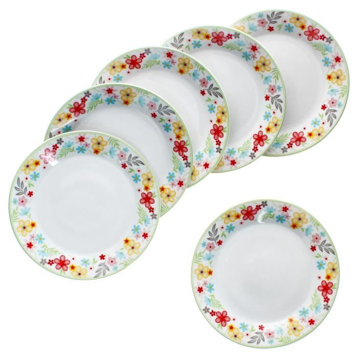 Assiettes à gâteaux - MamboCat - Variant Fleurs - Set de 6 - Porcelaine - Colorées