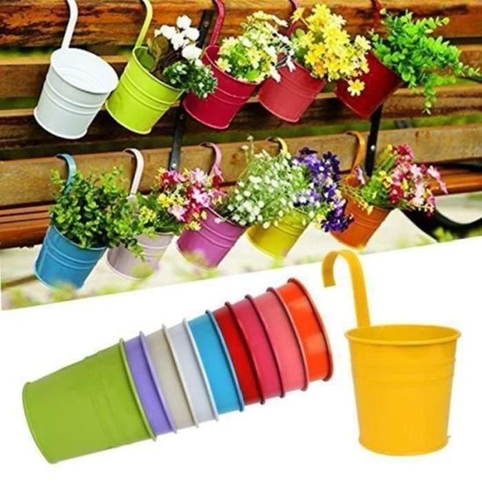 10pcs Pots de Fleurs Suspendu Colorés en Métal Accroche Amovible Pot de fleur Extérieur Plante Décoration Jardin Maison Balcon Cadea