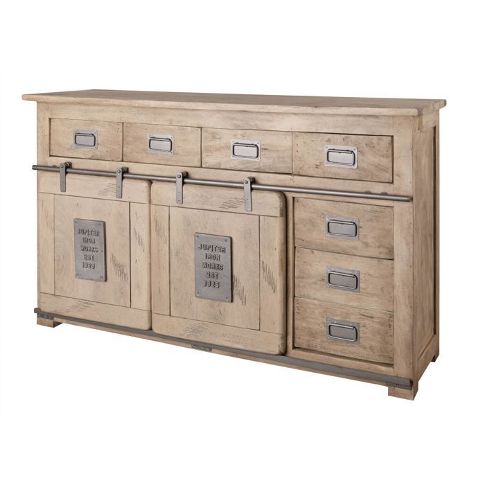 Buffet bas Manguier beige laqué massif 150x45x90 (BxTxH) bois massif RAILWAY #320