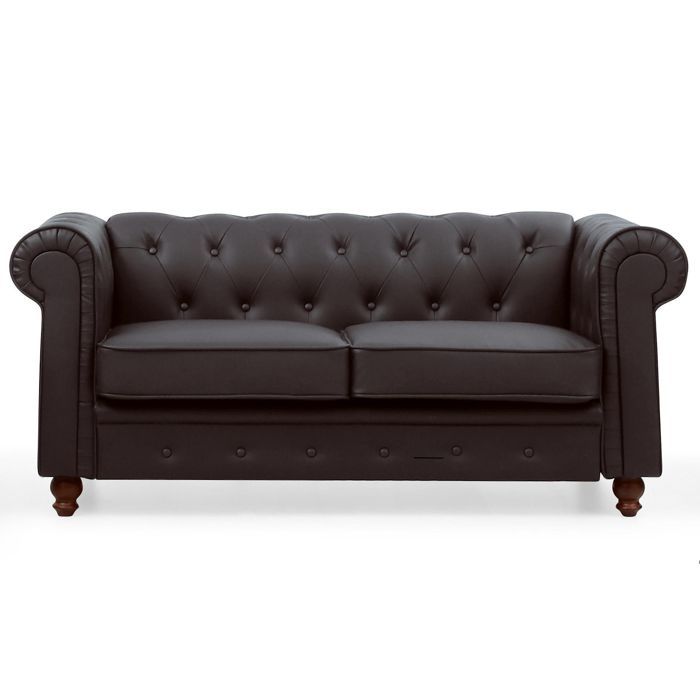 MENZZO Grand canapé 2 places Chesterfield Marron -L158 x P82 x H72 cm