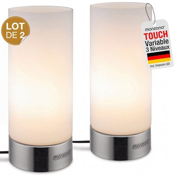 2x Lampes de table MONZANA® Lumo LED Fonction tactile luminosité réglable Chevet Salon Bureau éclairage intérieur