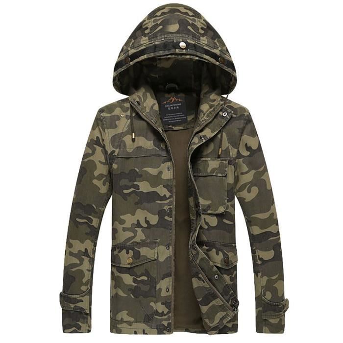 Veste de camouflage Veste homme Stand col veste Automne Printemps 2016 Veste Militaire Homme Veste pilote saharienne homme Veste Camouflage armee verte Cdiscount Pret a Porter