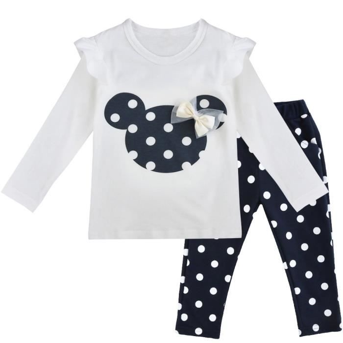 Ensemble Vêtement T-shirt Manches Longues Pantalons Pois Fille