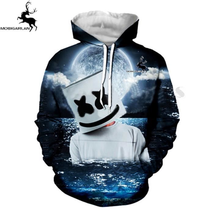 Sweat capuche Homme de Marque Luxe imprim DJ marshmello Sweat
