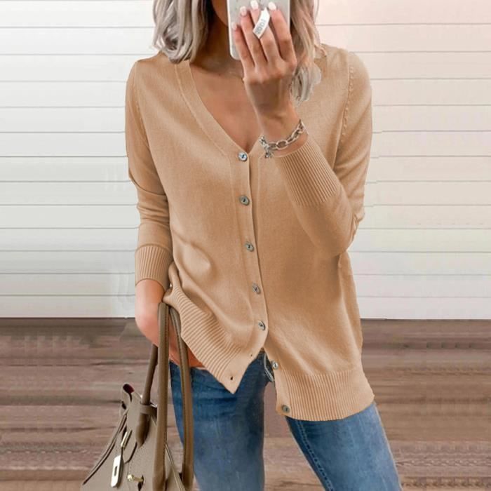 Chemisier Femme Manches Longues Avec Boutons – Col En V, Coupe Ample – Idéal Pour Le Bureau Et Les Occasions Décontractées