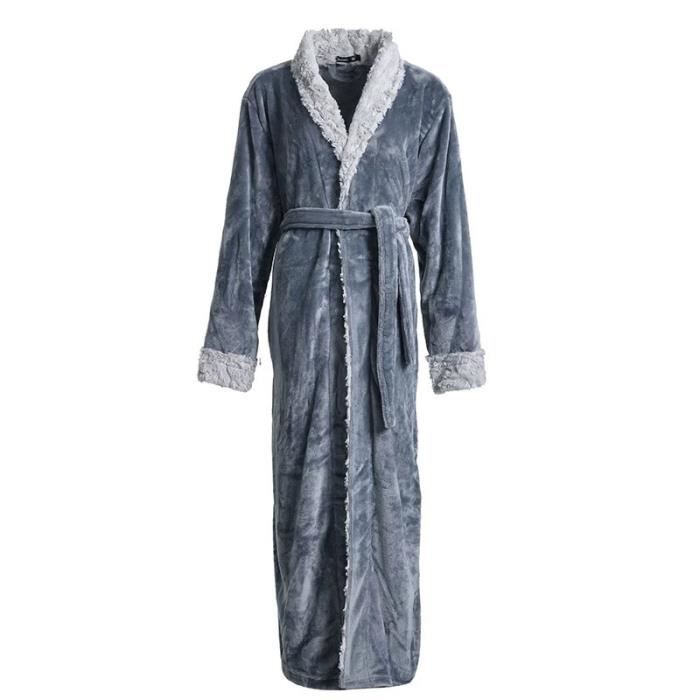 Robe de Chambre Homme Col Ch?�le Flanelle Polaire Chaid Epais Couleur Unie Gris - Cdiscount Pr??t 