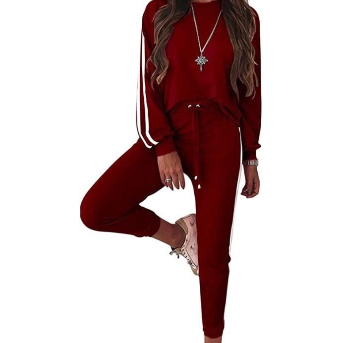 Ensemble Jogging Femme Hiver Rouge - Chic et Élégant - Manches Longues -  Tenue de Sport Complète