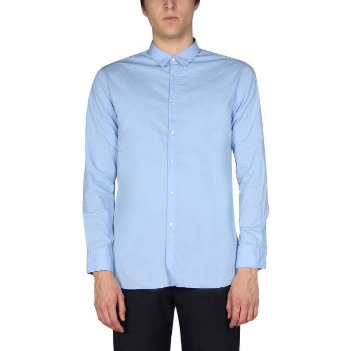 Chemise Hugo Boss Homme - Taille L (41/42) - Coton Rayé Bleu Clair/marine - Manches Courtes - Occasion Très Bon état