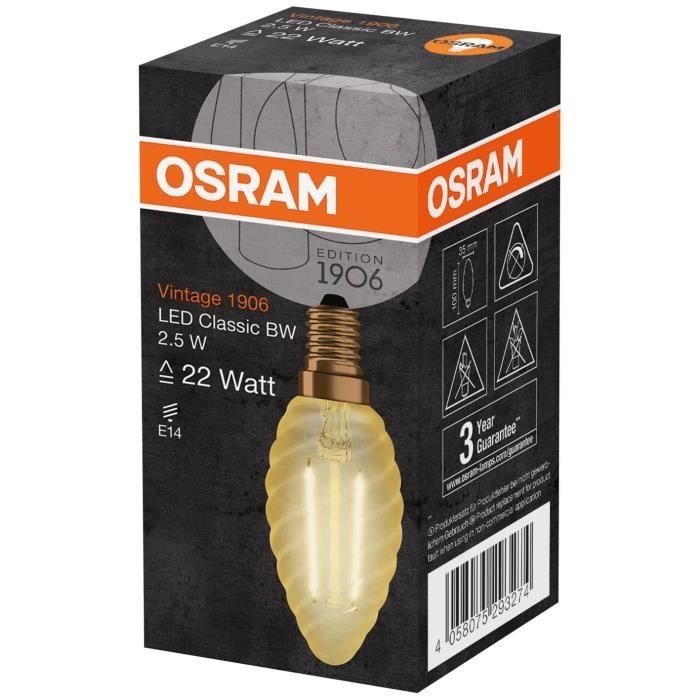 OSRAM Ampoule LED flamme torsadée Ed.1906 clair filament or - E14 - 2,5 W - 220 lm