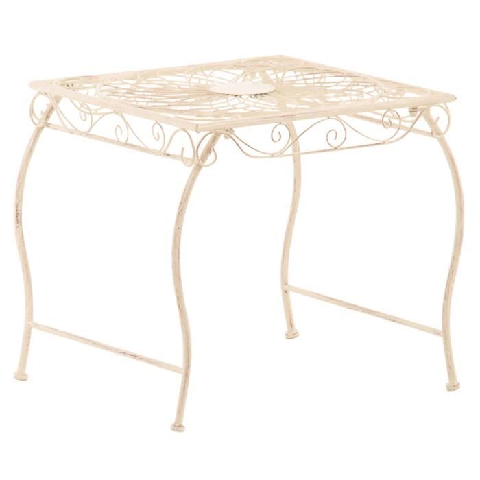 Table De Jardin Aubaho – Fer, Style Antique, Crème/blanc, 70x70x79 Cm