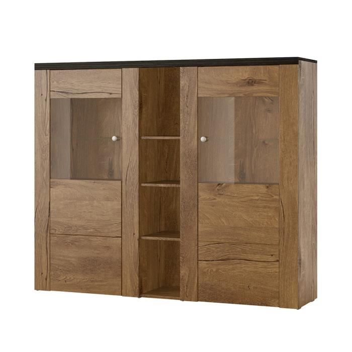 vaisselier design 2 portes pour salon chêne et noir effet bois - price factory - collection santiago