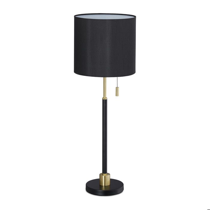 Relaxdays Lampe de table avec interrupteur à tirette élégant abat-jour de nuit douille E27 HxD 69 x 24 cm noir /doré