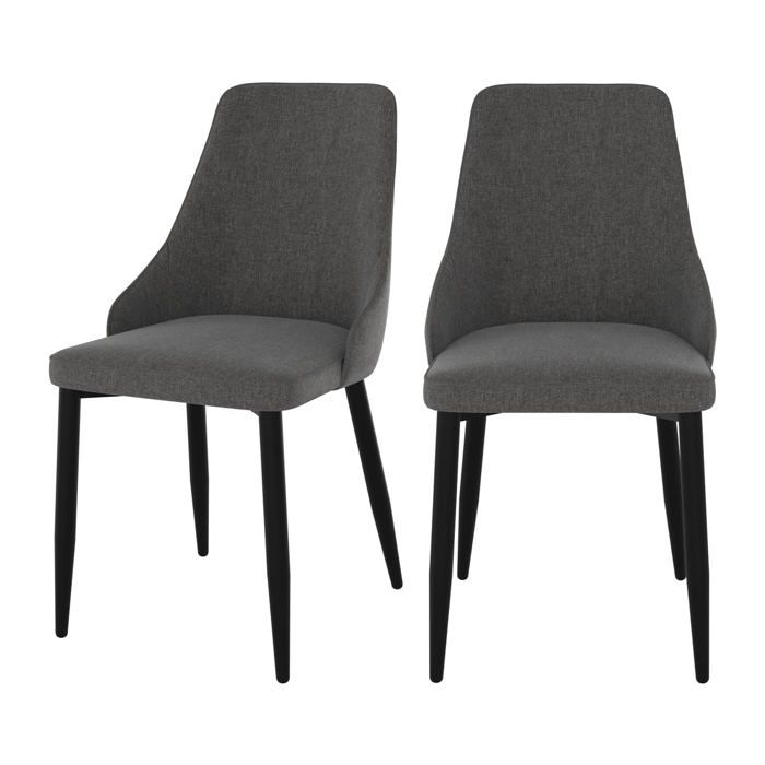 Lot de 2 chaises en tissu gris foncé et pieds en métal - Pipo - Maison Pavane