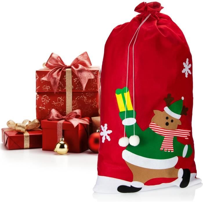 Sac tissu pour cadeaux de Noël personnalisé prénom - Tête de renne